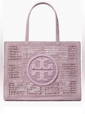 Tory Burch Ella hand crocheted Tote Logo Tote in Dusty Lilac purple large NWT